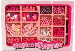Bead box wooden bead set 19 types with strings multi colour