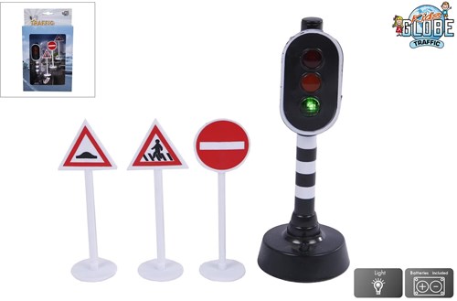 Kids GLOBE traffic light toy with light and 3 road signs 12cm-2