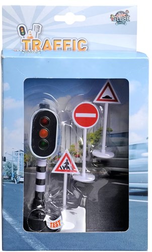 Kids GLOBE traffic light toy with light and 3 road signs 12cm