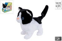 Interactive walking plush cat black white 15.5cm toy kitten