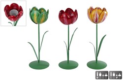 Candle holder tealight Tulip L metal multicolor 8x8x25cm decoration