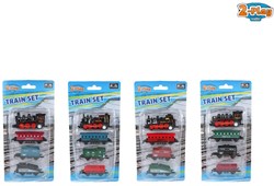 Toy locomotive train with 3 metal pull back carriages die cast