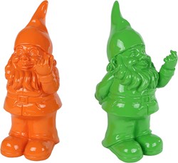 Piggy bank gnome orange green polystone 7x6x20cm decorative