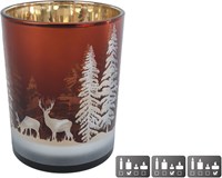 Theelichthouder deer pine tree brown glass 10x10x12.5cm decoration