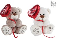 Van Manen plush teddy bear with balloon heart 20cm white red gift