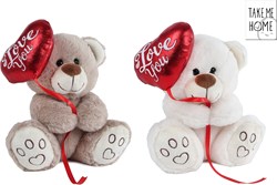 Van Manen plush teddy bear with balloon heart 20cm white red gift
