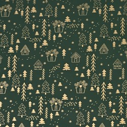Cilgro Christmas gift wrap green forest cabins 150mx30 roll