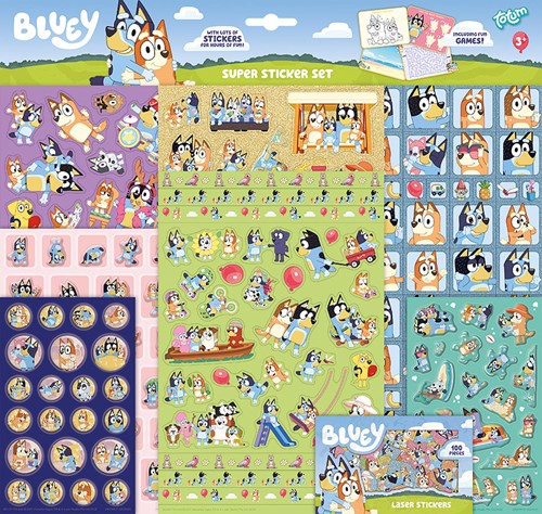 Totum Bluey stickers XL super sticker set - 7 sheets glitter and 3D puffy stickers - crafting fun for kids