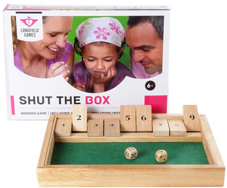 Twisk Shut the Box wooden dice game 28 x 20 x 4.5 cm