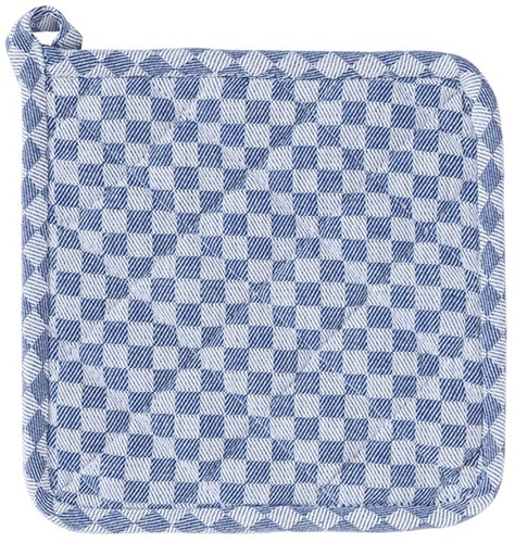 Linen and More potholder blue cotton 20x20cm checkered set of 2