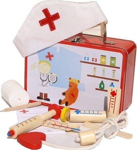 Simply doctor set wooden toy in metal suitcase for children