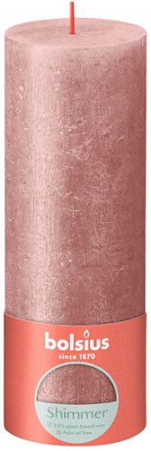 Bolsius rustic pillar candle shimmer pink 19 cm - decorative candle