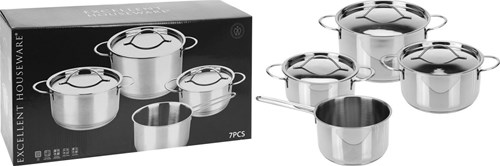 Excellent Houseware cookware set stainless steel 7-piece silver - cooking pans set