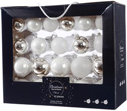 Christmas Bauble Glass Set 42 Pieces - Silver Christmas Tree Decoration Glass