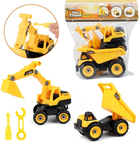Construction vehicles dump truck and excavator yellow toy truck