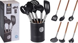 7-piece kitchen utensil set black bamboo kitchen tools holder