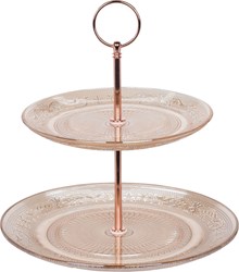 Glass cake stand pink round 18cm 22.5cm table accessory