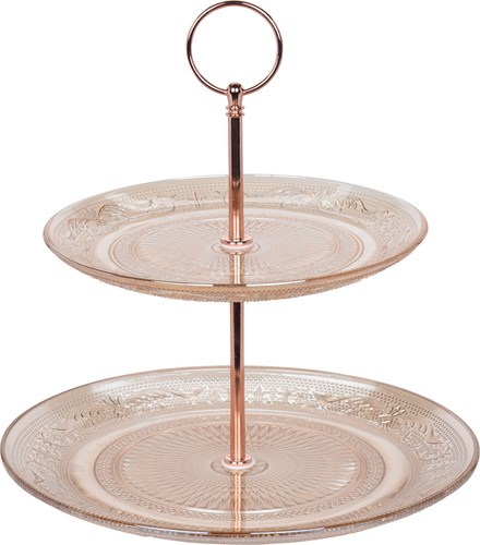 Glass cake stand pink round 18cm 22.5cm table accessory