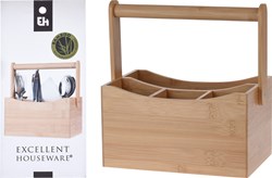Bamboo cutlery holder kitchen organizer with handle light brown 20x14x24cm