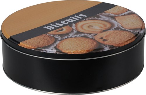 Cookie tin black metal round 22 cm - cookie storage box kitchen