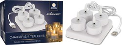Rechargeable LED tealight set 4 pieces with charger white decoration