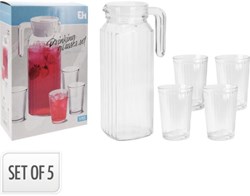 Drinking glass set with carafe 5-piece multicolor glass water jug