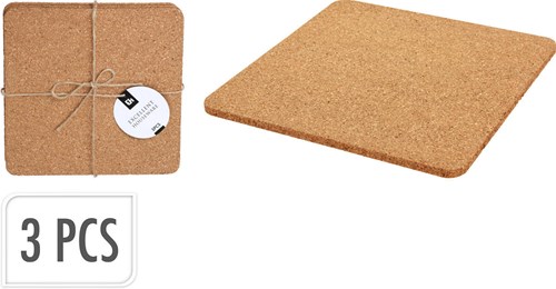 Cork coaster set of 3 - Blue - Heat-resistant table protection