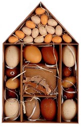 HBX natural living brown Easter egg decoration in cardboard house - Easter ornament