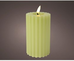 Lumineo LED candle ribbed green - realistic flame effect and timer