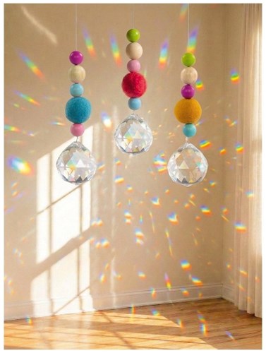 Goki sun catcher window decoration with felt beads and crystal-2