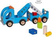 Goki wooden tow truck toy vehicle with trailer magnetic-2