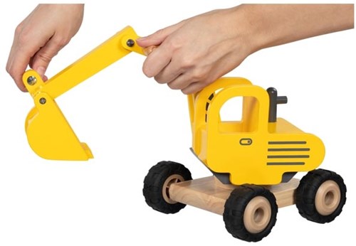 Goki wooden excavator yellow - construction vehicle toy-2