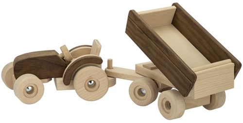 Goki wooden tractor with trailer - farm toy-2