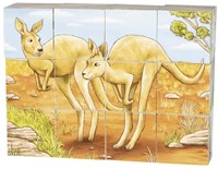 Goki wooden cube puzzle Australian animals 12 pieces blue-2