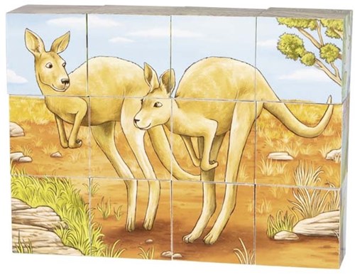 Goki wooden cube puzzle Australian animals 12 pieces blue-2