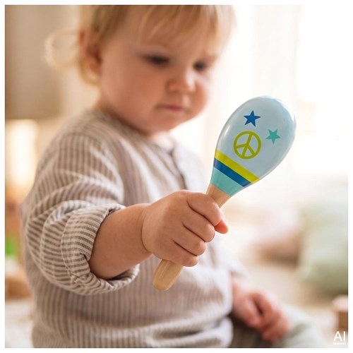 Goki wooden maracas - musical instrument Peace design for kids-2