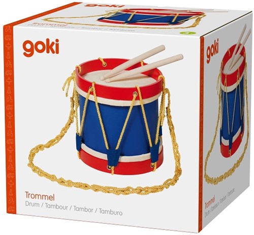 Goki wooden drum musical toy with sticks - blue red-3