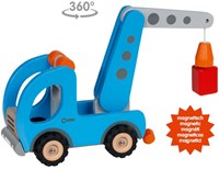 Goki wooden tow truck toy vehicle with trailer magnetic-3