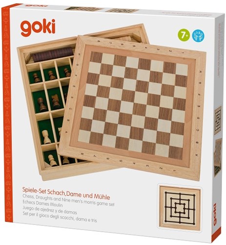 Goki wooden game set chess and nine men's morris travel game-3