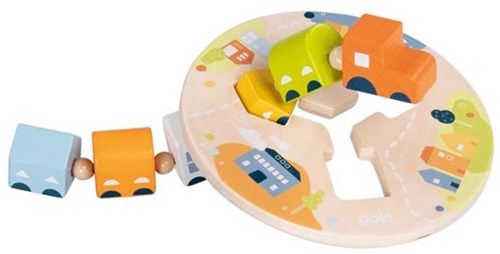 Goki wooden dexterity game - train with 5 wagons and shapes-2