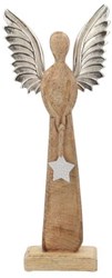 HBX natural living decoration Angel mango wood brown 34cm statue