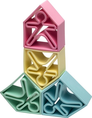 Dena silicone toy set - 6 kids 6 houses pastel colors-3