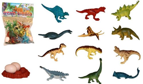 Dinosaur playset with accessories - toy bag 17-piece - colourful