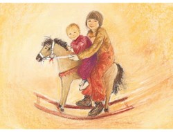 Mercurius rocking horse card - greeting card toy illustration