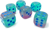 Chessex dice Gemini Gel Green-Pink/blue Luminary D6 16mm set 12 pieces-2