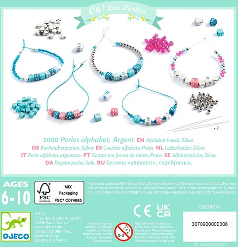 Djeco L'ART DU FIL - PERLES & BIJOUX Perles alphabet, Argent