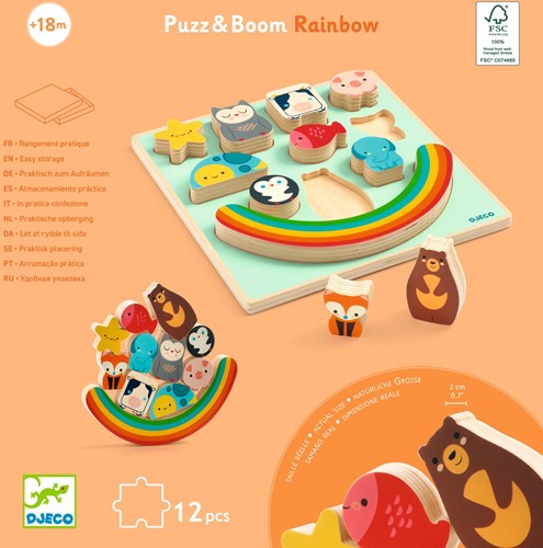 Djeco PUZZLES BOIS - PUZZLES RELIEF Puzz & Boom Rainbow - FSC 100%