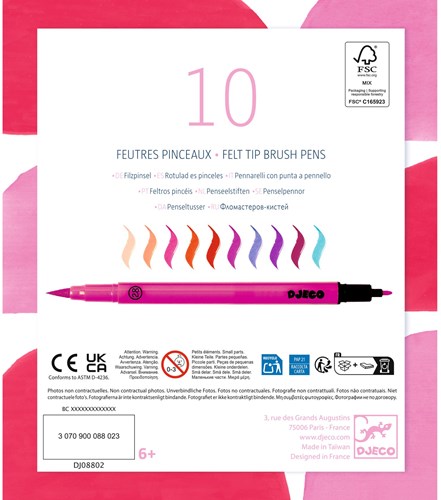Djeco LES COULEURS DES GRANDS - FEUTRES ET MARQUEURS 10 feutres pinceaux - Sweet