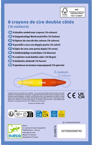 Djeco LES COULEURS DES PETITS - CRAYONS 8 crayons doubles côtés