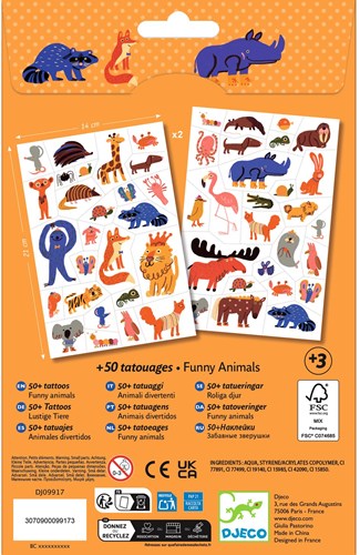 Djeco BODY ART - TATOUAGE Funny Animals - FSC MIX (PACKAGING)
